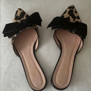 Kate Spade Leopard Print Mules with Black Bow Size 7.5 M